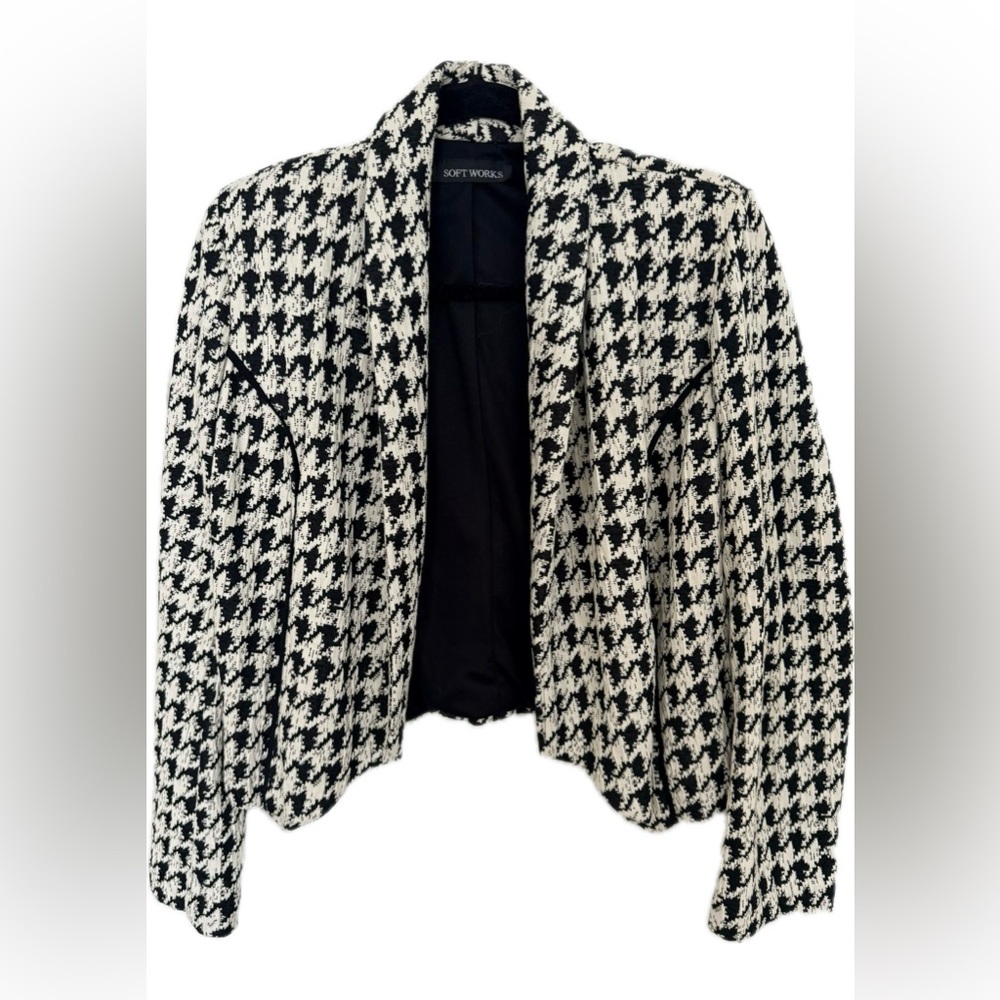 Soft Works Houndstooth Blazer Black White Piped Tailored Open Front